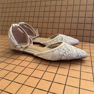 White Embroidered Pointed Toe Flats